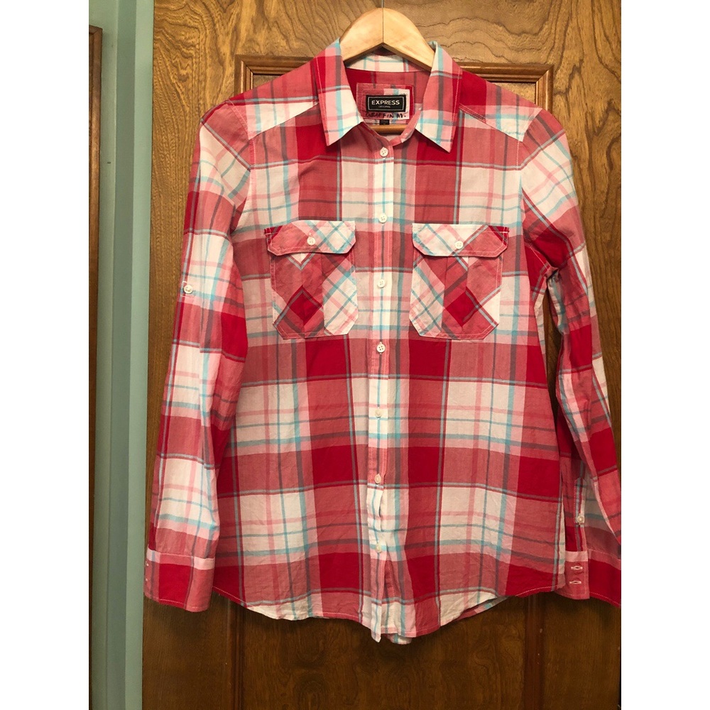 Express Original Pink/Blue Plaid Button Down